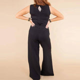 Solid Color Jumpsuit Sleeveless Tops Tie Elastic Pants Romper-8