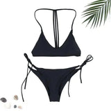 solid color ladies bikini split swimsuit-Black-3