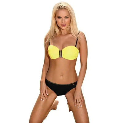 Solid Color Nylon Fabric Split Bikini Bikini-Yellow-3