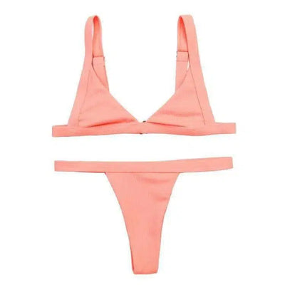 Solid Color Separate Body Swimsuit Female Multi-color-Pink-4