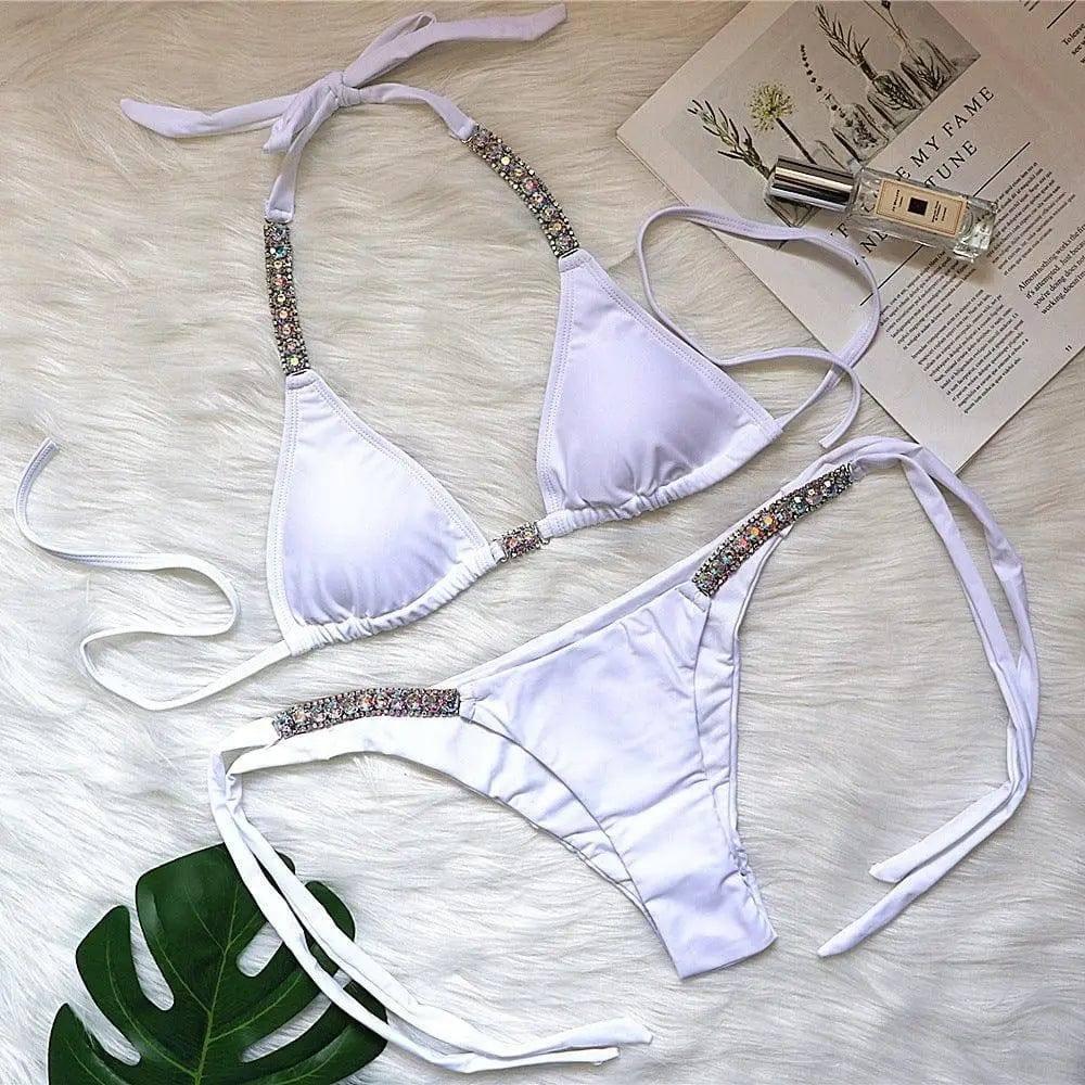 Solid sexy strapless bikini-White-2