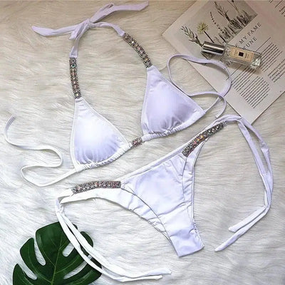 Solid strapless bikini-White-2