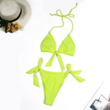 Split Swimsuit Women Multicolor Bikini Halter Neck Tie Big-FluorescentYellow-8