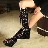 Wedges Chunky Heel Lace-up Peep Toe-2