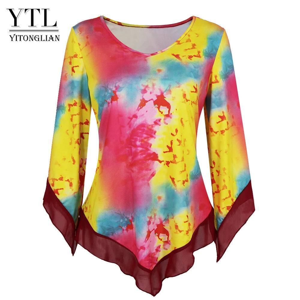 Stylish Red Print Asymmetrical Hem Blouse-Yellow-7