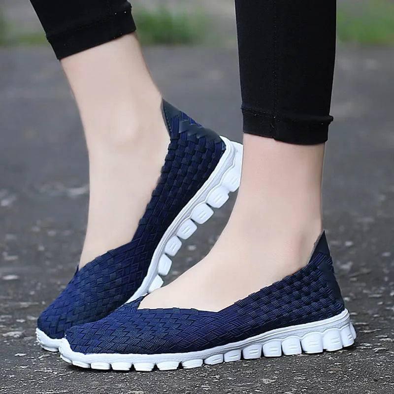 Women Shoes Summer Casual Flats Breathable Female Sneakers Woven Walking Shoes Slip On Ladies Loafers Handmade Shoes Size 35-40-1