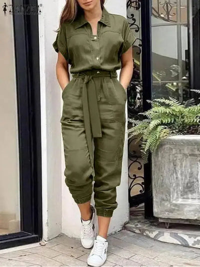 Summer Fashion OL Work Jumpsuit Vintage Cargo Rompers Woman-5XL-2