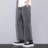 Summer Loose Wide Leg Jeans Pants Men Fashion Drawstring Resistance To 030 Gray / 5XL-Resistance To 030 Gray-7