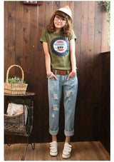 Summer new version of Korean women's large size loose BF-light blue-3