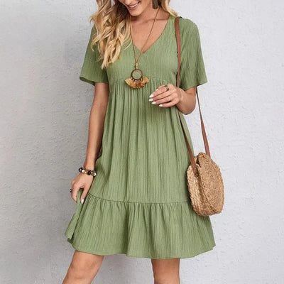 Summer Womens Short Sleeve Mini Dress Ladies Pleated Ruffle-6