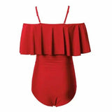 Flattering Bathing Suit for Big Belly - Ruffle One-Piece-Red-4