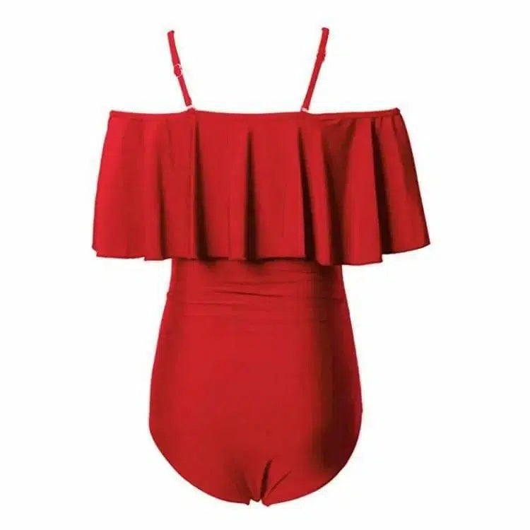 Flattering Bathing Suit for Big Belly - Ruffle One-Piece-Red-4