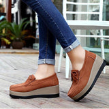 New Tassel Bow Design Shoes For Woman Fashion Thick Bottom Wedges Shoes Casual Slip On Solid Color Flats-6