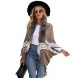 Tassel Cape And Shawl Women's Striped Fur Collar Scarf-2