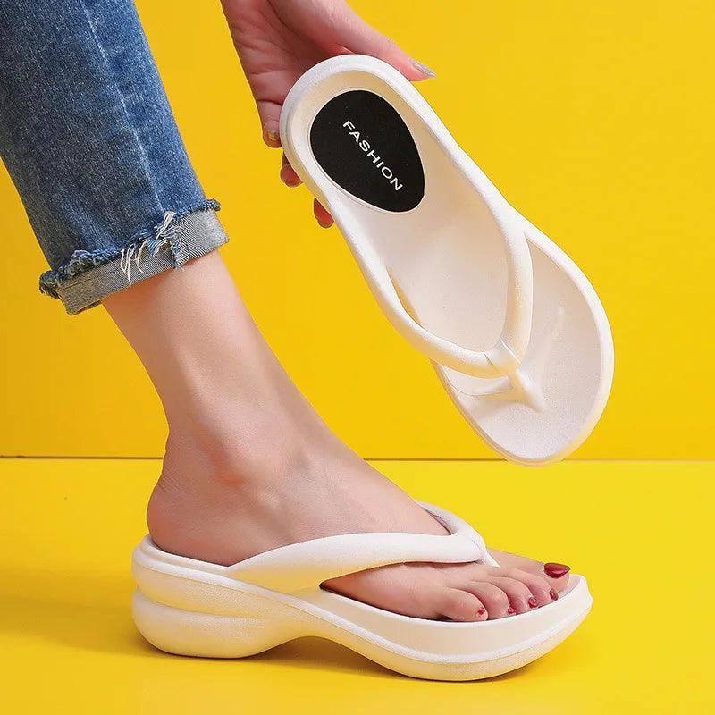 Thick Sole Wedges Flip Flops For Women 2023 Summer Clip-5012white-2