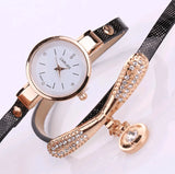 Thin belt fashion ladies watch Casual three-ring winding bracelet watch Women's fashion quartz watch-4