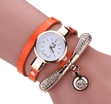 Thin belt fashion ladies watch Casual three-ring winding-Orange-9