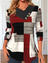 Three-button V-collar Contrast Color Long-sleeved Sweater-5