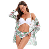 Three Piece Bikini Shawl Split Swimsuit High Waist-Pinkleaves-3