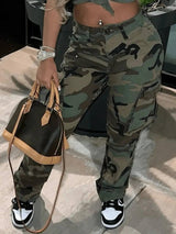 LW Plus Size Camo Print Side Pocket Cargo Pants camouflage Mid Waist Casual women Camo Pants Regular leisure lady Pants-3