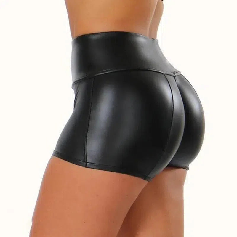 Trendy High-Waisted Faux Leather Shorts-1