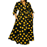 Dress Women Plus Size Loose Long Dress with Lacing Up Dots Bohemian Ladies Shirt Dress Maxi Elegance Wholesale Dropshipping-Yellow-8