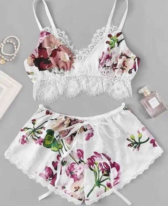 Two Piece Set Of Printed Lingerie Home Underwear-White-2