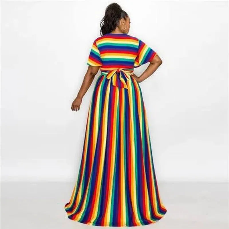 Wholesale Striped Print Elastic Waist Holiday Maxi-2