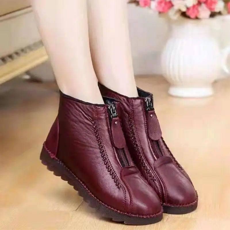 Winter Cotton Shoes Women Plus Velvet Anti-skid To Keep Warm-Wine Red-2