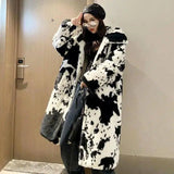 Winter Cow Pattern Fur Coat Women Over The Knee-2