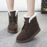 Winter Snow Boots Lace Up Platform Shoes Women Plush Suede-Brown-5