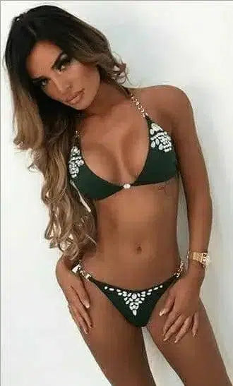 Women Glitter Rhinestone Bikini Set Push Up Bra Halter-4