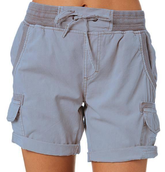 Women's Casual High Waist Cargo Shorts-Blue Grey-5