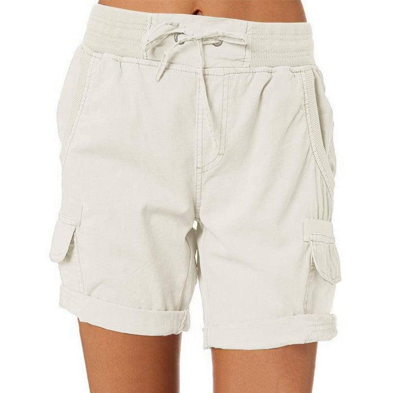 Women's Casual High Waist Cargo Shorts Navy Blue / 3XL-White-6