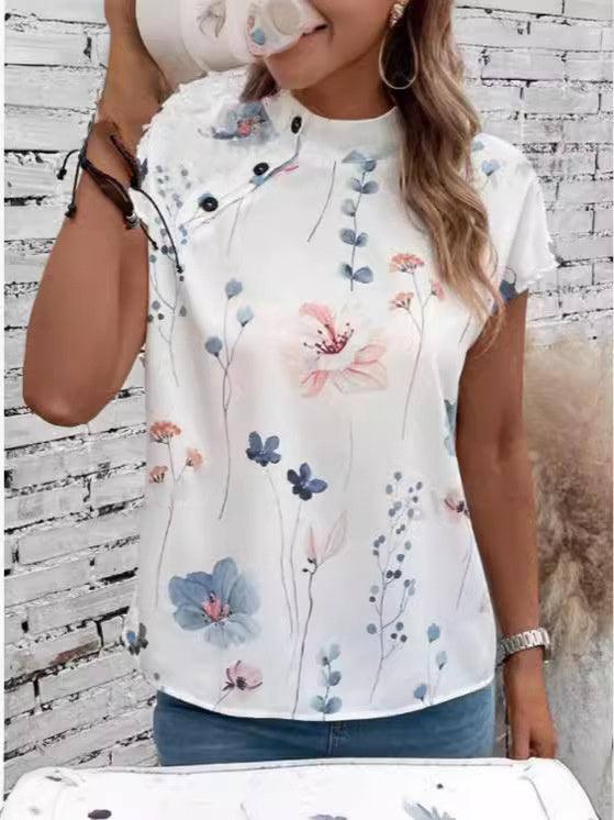 Women's Casual Stand Collar Short-sleeved Digital Printed-5