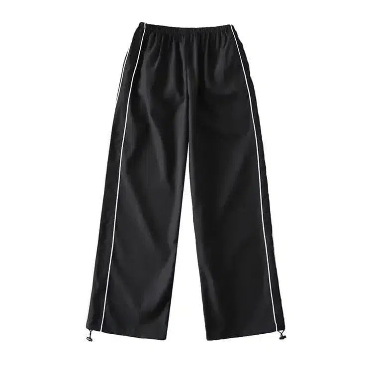 Women's Drawstring Striped Quick-drying Casual Pants-Black-11