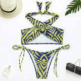 Women's Fashion Cross Split Bikini Swimsuit-Yellow-3