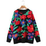 Women's Fashion Embroidered Crew Neck Loose-fitting Long-Black-8