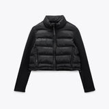 Women's Fashion Petite Cotton-padded Coat Jacket-Low Version Black-4