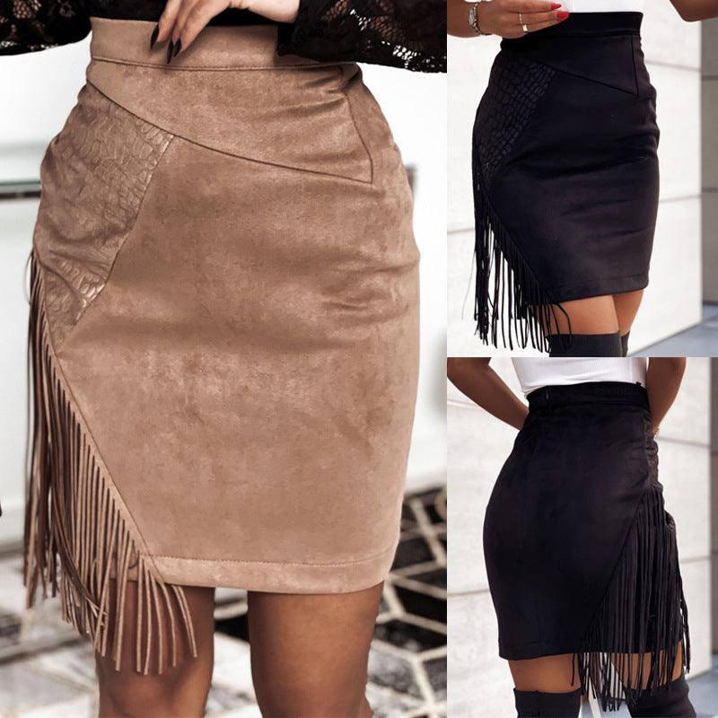 Women's Fringed Skirt Sexy Irregular High Waist Hip-Hugging-1