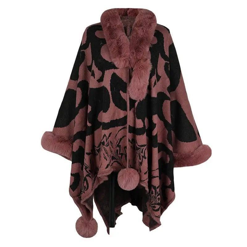 Women's Fur Collar Thickened Warm Shawl-Pink-5