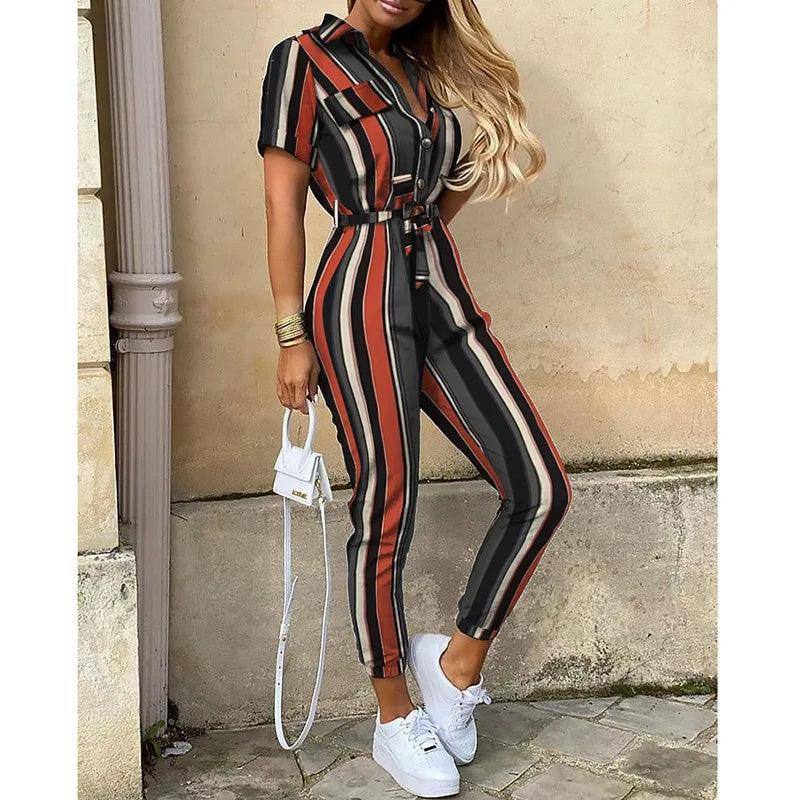 Women's Monochromatic Belt Workwear Jumpsuit, Casual Pants,-caitiao-15