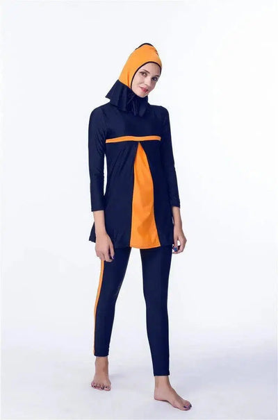 Women's Quick-drying Hijab Top Trousers With Chest Pad And-BlueOrange-3