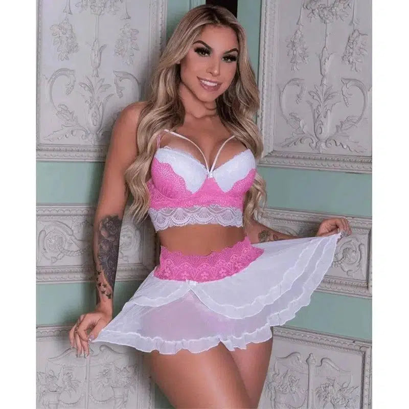 Women's Sexy Lingerie Pajamas-Dress Babydoll Thong Lingerie-Pink-3