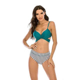 Women's Striped Strappy Sexy Back Bikini Split Swimsuit-3