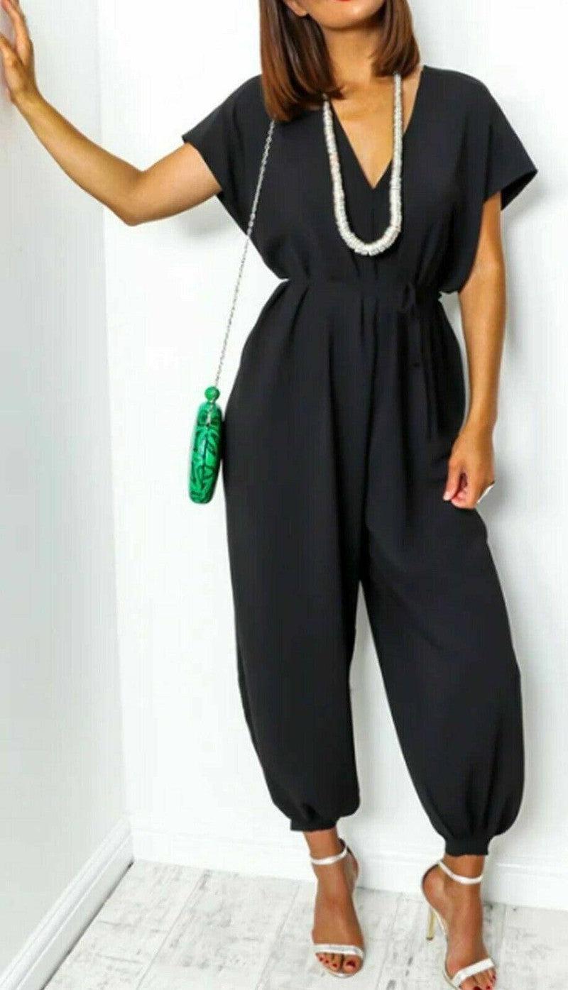 Women's V-neck Lace-up Waist Harem Pants Wide Leg Pants-S-11