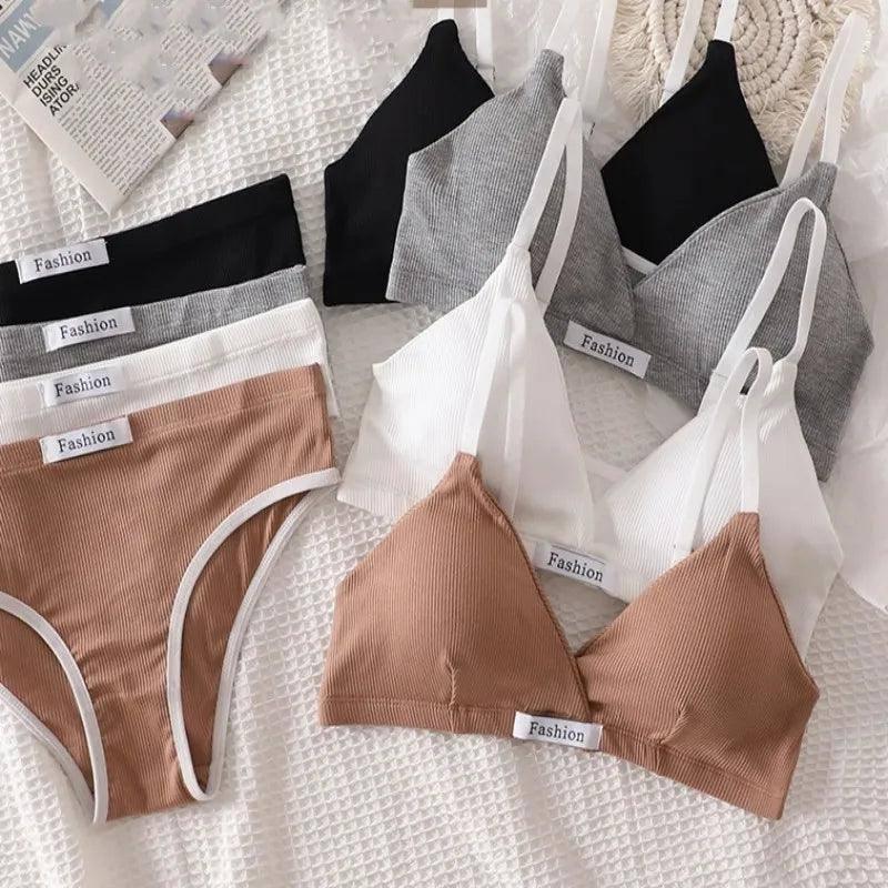 Women Seamless Bra Set V-neck Wireless Bras and Sexy Low-3