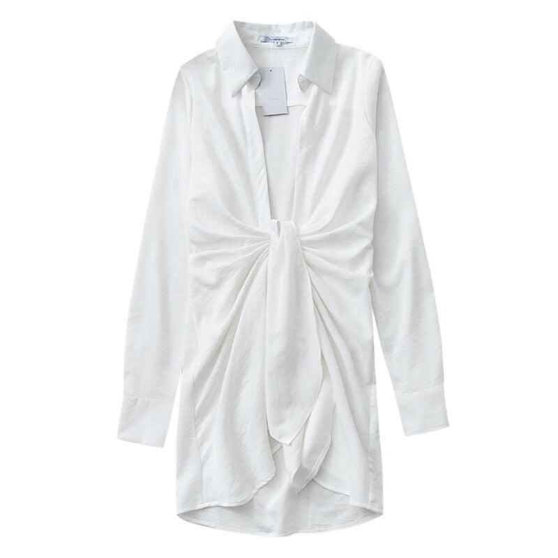 Women Sexy Deep V Neck Shirt Dress Summer Beach Boho Mini-white-9