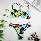 Women Swimwear Leaf Print Bikini Halter Swimsuit-S-5