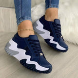 Women's Navy Blue Tennis Shoes - Lace-Up Sports Sneakers-Navy blue-4